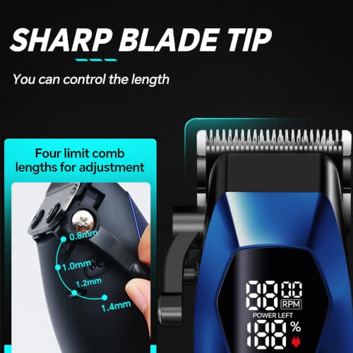 Rechargeable Hair Clippers for Men - Professional Cordless Barber Trimmer Kit with 8 Guide Combs & LED Display