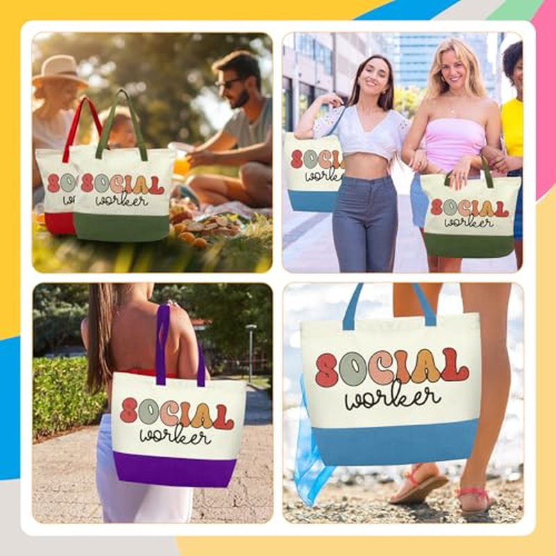 12 Pcs Social Worker Tote Bag Gift for Women Include 6 Cosmetic Bags 6 Canvas Bags Social Worker Appreciation Gifts Set for Women Retirement Volunteer Graduation Birthday Holiday Bag Gift Bulk