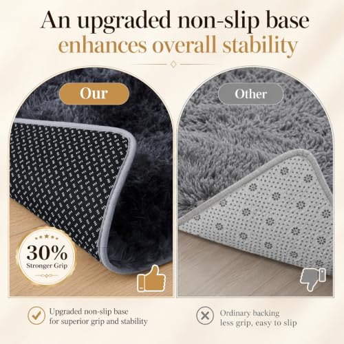 9x12 Tie-dyed Dark Grey Fluffy Shag Rug - Non-Slip Thick 9ft x 12ft Living Room