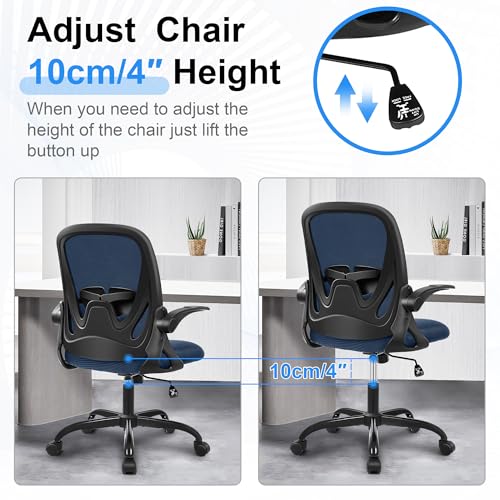 Primy Navy Ergonomic Office Chair with Flip Armrests, Adjustable Lumbar & Height