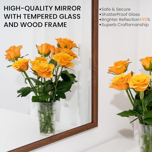 24x36 Arch Wall Mirror with Wood Grain Finish - Walnut Frame, Tempered Glass