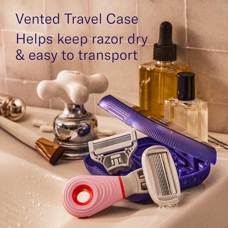 Flamingo Travel Razor Kit for Women ? Body & Pubic Razor ? Mini Handle, 2 Blade Refills, 2 Travel Size Foaming Shave Gels & Vented Case