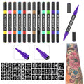 Ponhey Temporary Tattoo Markers for Skin, 12 Body Markers+67 Large Tattoo Stencils,Dual-End Tattoo Pens,Fine Lines with Cosmetic-Grade,Flexible, Skin-Safe Face Paint Kit for Teenage Adults