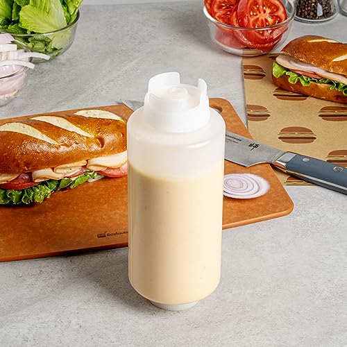 6 Pack 32 oz Clear Plastic Squeeze Bottles with Refill & Dispensing Lids