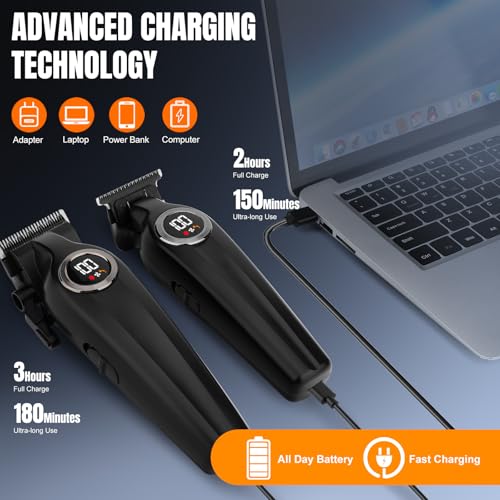 Cordless Hair Clippers for Men with LED Display - Professional Trimmer Set Black1
