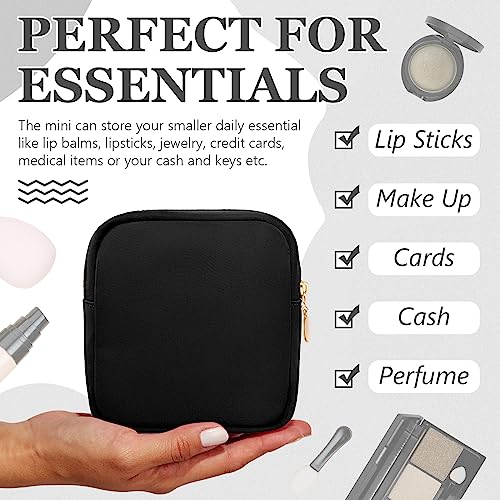 9 Pcs Mini Makeup Bags Bulk Nylon Cosmetic Bags for Purse Travel Bag Pouch Toiletry Organizer Pouches Bag for Women, Small Zipper Pouch Preppy Coin Purse for Custom Birthday Gifts (Black)