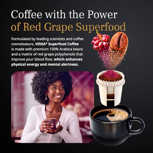 Medium Roast Coffee Pods with Red Grape Extract - 30 Count, Keto Certified - VINIA Blood Flow K-Cup