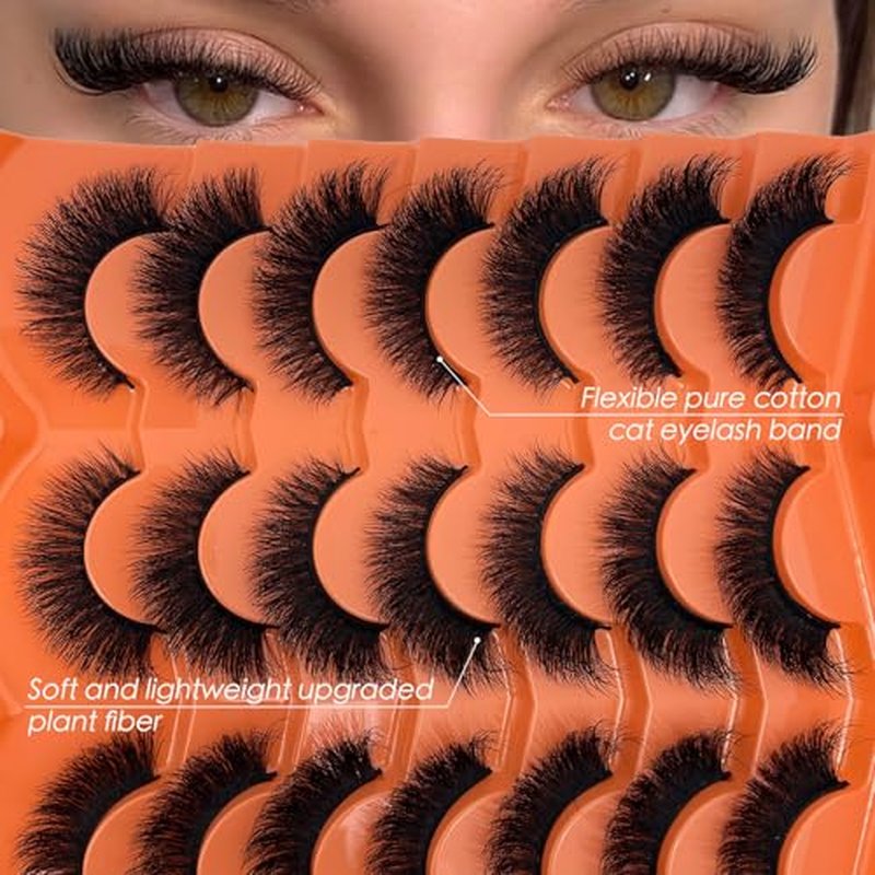 Cat Eye Lashes 16mm Short Fluffy False Eyelashes Natural Look Soft Faux Mink Eye Lashes Strips 14 Pairs Pack Volume Fox Eyelashes for Day & Night Makeup YH211