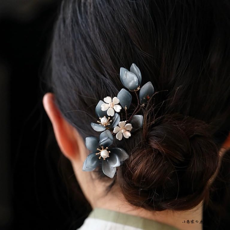 Rabithenn Black Orchid Hairpin for Hanfu and Traditional Hairstyles - Handmade Retro Flower Clip for Women & Girls (Black Orchid)