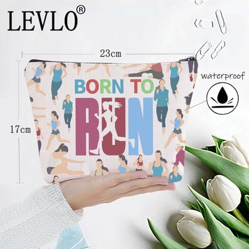 LEVLO Running Girls Cosmetic Make Up Bag Runner Gifts Idea Born To Run Makeup Zipper Pouch Bag For Women Girls (To Run Bag)