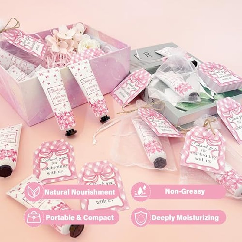 50 Pcs Pink Bow Gifts Hand Cream Bulk for Women,Girls Favors Gifts for Bachelorette Mini Travel Hand Lotion Bulk for Guest Wedding Bridal Engagement Baby Shower Party Stuffers
