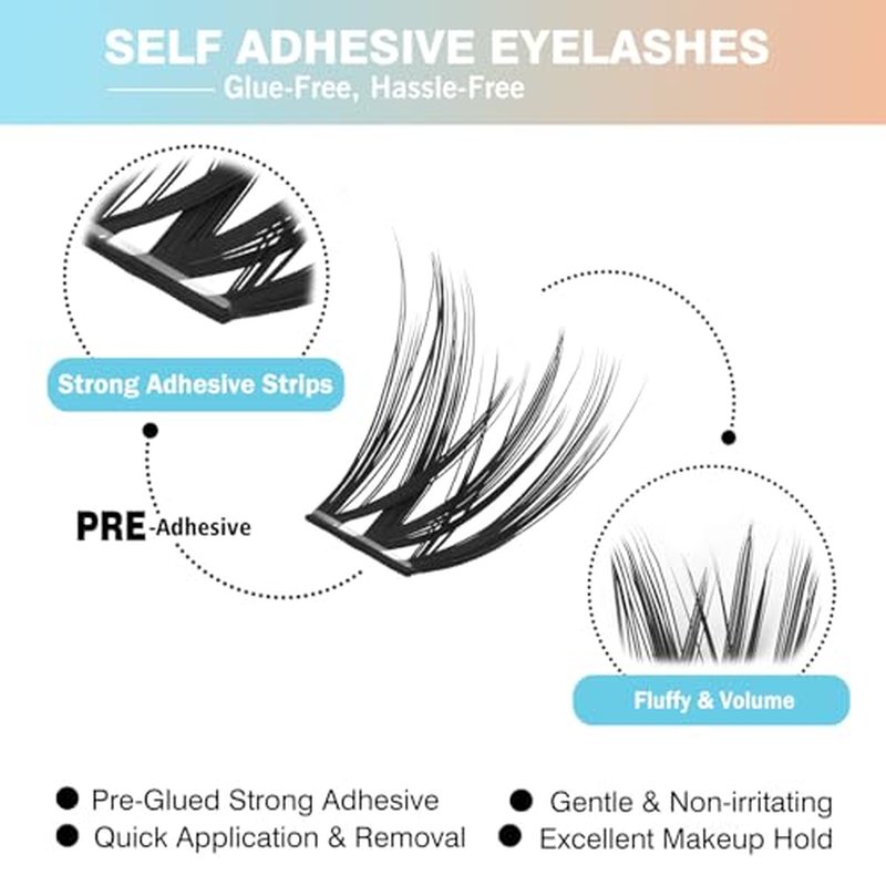 156 PCS Self-Adhesive Lash Clusters ? No Glue Needed, Sticky Strip Individual Lashes for DIY Lash Extensions, Natural Look, Super Hold