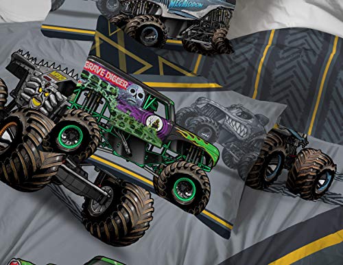 Monster Jam Kids Bed Set with Reversible Comforter and Sheets - Grave Digger Max-D Megalodon