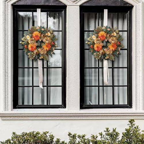 WANNA-CUL 24in Fall Front Door Wreath Dahlia Hydrangea Peony Vintage Spring Variation