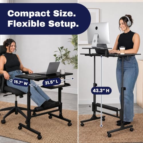 Black Small Rolling Adjustable Height Standing Desk - Portable 31.5x15.7 Tabletop