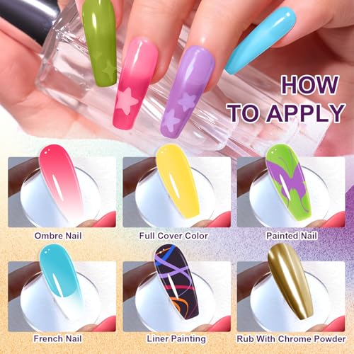 Gradient Painting Gel, 24 Gliter Colors Ombre Gel Nail Polish for Pigment Pat Silver&Gold Aura Nails, French Manicure DIY Nail Art Long-lasting No-wipe Palette B