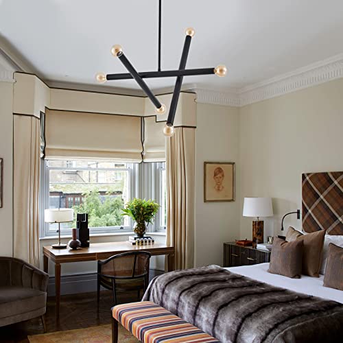 VANZARLA Black Sputnik Chandelier 6-Light Modern Pendant for Dining Room