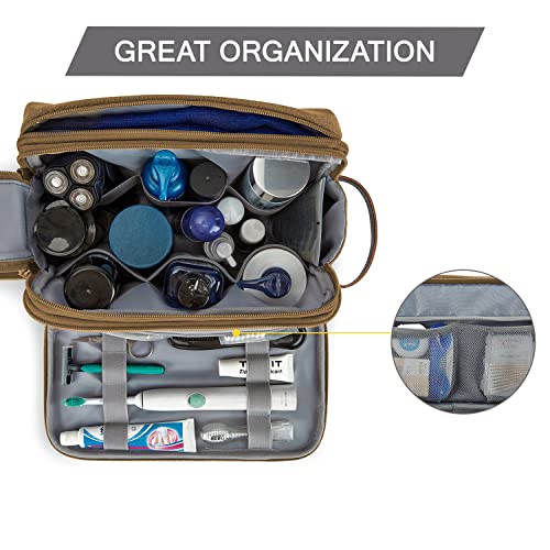 BAGSMART Large Khaki Canvas Travel Toiletry Bag with Water-Resistant Organizer