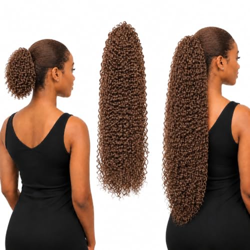 Water Wave Drawstring Ponytail Extension - Auburn Ginger, 28 Inch, Curly Hair