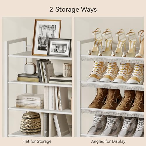 8-Tier Metal Shoe Rack Organizer - White, Heavy Duty Shoe Storage Shelf for Garage, Entryway, Closet - Holds Up to 40 Pairs