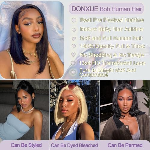 13x4 Lace Front Human Hair Wigs Bob Style 180% Density 10 Inch Black Straight Variation of THIS listing