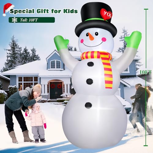 10 FT Snowman Christmas Inflatable Outdoor Yard Decor with Bright LED Lights - Giant Blow Up Holiday Decoration for Garden Porch Lawn