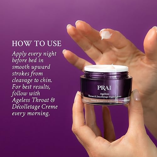 PRAI Beauty Ageless Throat & Decolletage Night Creme | Neck Firming Cream For Overnight Use | Cruelty & Paraben-Free Neck Tightening Cream with Retinol | Neck Cream for Tightening and Firming | 0.5 Oz