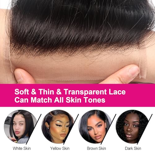 5x5 Transparent HD Lace Closure - Silky Straight Human Hair, Pre-Plucked, 16 Inch
