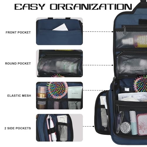 Goloni Water-Resistant Hanging Toiletry Bag for Men & Women - Blue, 10 Compartments Travel Organizer