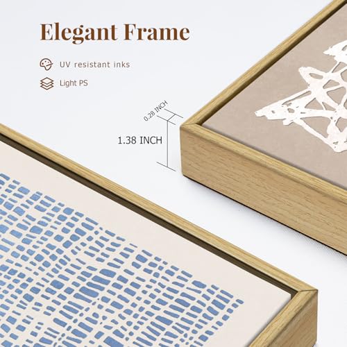 Blue and Neutral Mid-Century Boho Wall Art Set - 3 Panels 16x24 Framed
