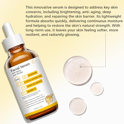 Pure 4% Niacinamide Serum for Acne Treatment for Face & Dark Spots | Brightening Face Serum with 1.5% Vitamin C | 1% Hyaluronic Acid | 1% Ceramide T5 | Made in China (4 fl.oz/120ml) Travel Pack Size