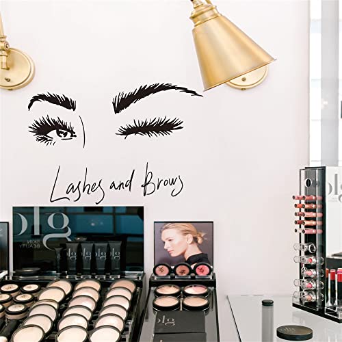 Lash Studio Wall Decal ? PVC Removable Eye and Brow Design ? Ideal for Brow and Beauty Salons, Bedrooms, and Studios ? Size: 25"x18" inch (Black-JZY234-Lashes)