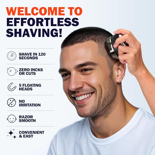 Toncoke Waterproof 5D Head Shaver for Men - Cordless Electric Razor with LED Display, 2 Speed Modes, USB-C Charging, Wet & Dry Use