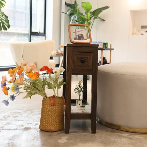 Narrow End Table with Drawer - Slim Nightstand for Living Room & Bedroom
