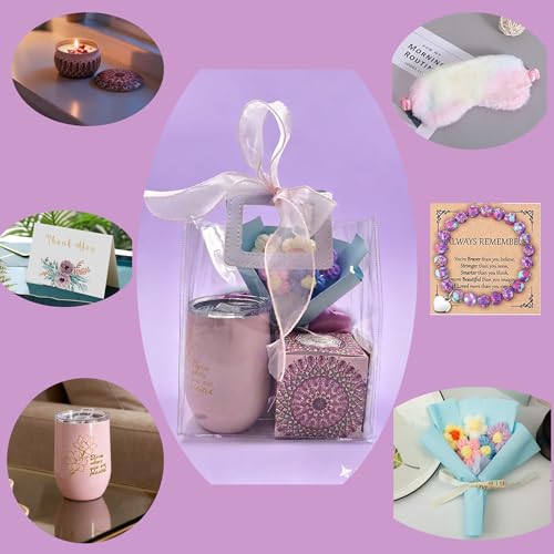 Women’s Spa Gift Set with Tote Bag - Candle, Tumbler, Sleep Mask & Flowers
