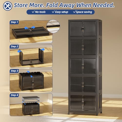SAILUN 167QT Stackable Storage Bins with Lid - Black, 44 Gallon, 5 Pack, 18x11x51 Inches