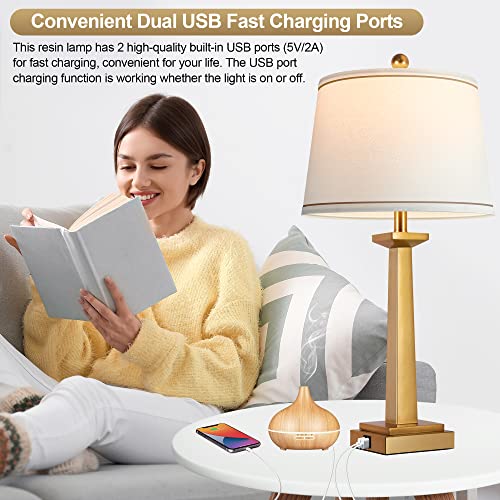 ROTTOGOON 29-Inch Gold Modern Table Lamps Set of 2 with USB Charging, 3-Color Temp Nightstand Lamps