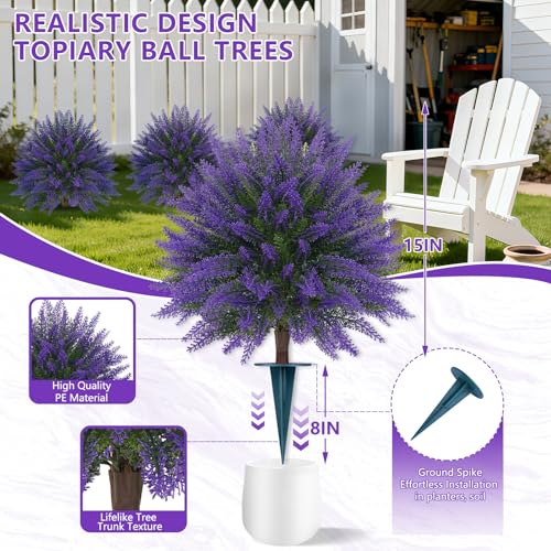 Grooy Lavender Artificial Topiary Ball 4 Pack UV Resistant Outdoor Decor - Lavender Ball 4pc