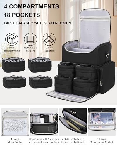 Relavel Tattoo Travel Case Backpack with Removable Pouches - Black, Medium