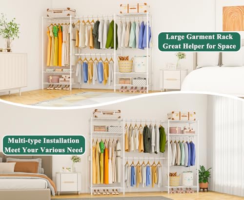 White Heavy Duty Expandable Garment Rack 4 Tiers - Portable & Sturdy