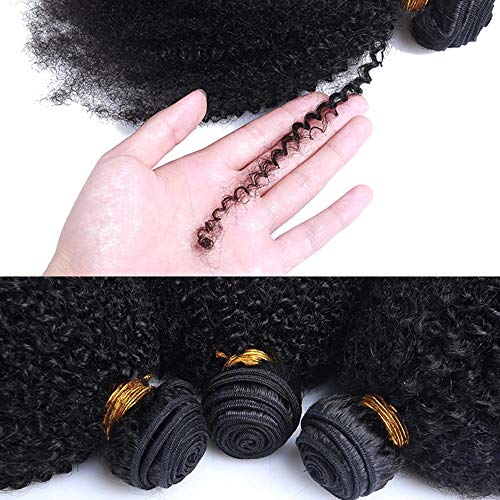 Afro Kinky Curly Hair Bundles 12 14 16 Inch - Natural Color, 3 Bundles with Cap & Eyelashes - Variation of Afro Kinky Curly Bundles 1B/12/14/16 Inch