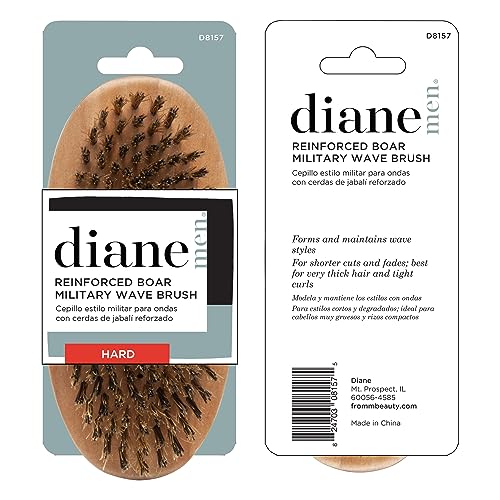 Diane Reinforced Boar Bristle Military Wave Brush for Men and Barbers ? Hard Bristles for Thick to Coarse Hair ? Use for Detangling, Smoothing, Wave Styles, Restore Shine and Texture