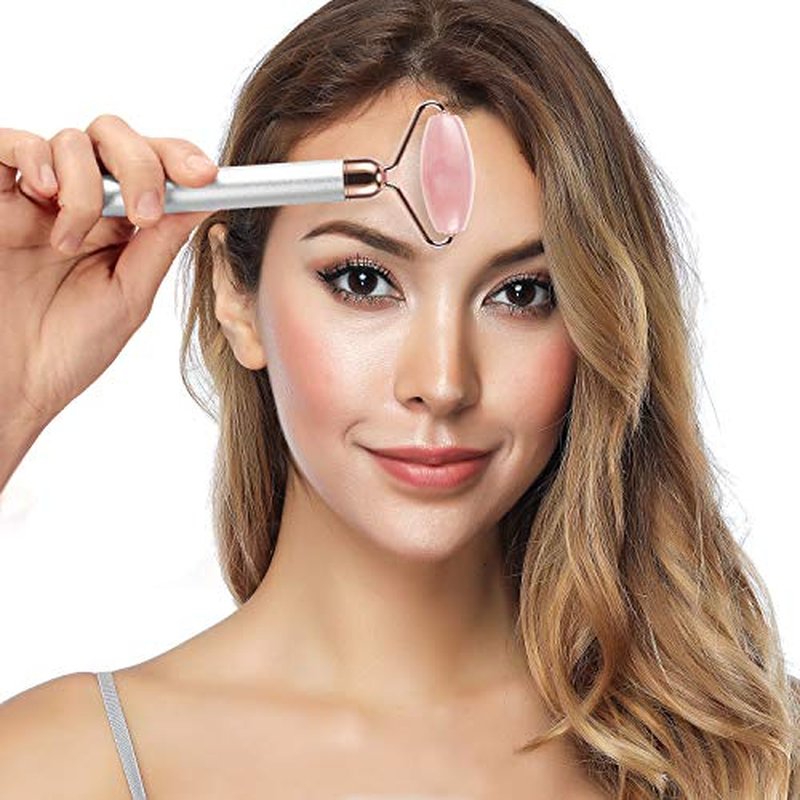 3-IN-1 Electric Jade Roller 3D Roller Facial Roller & Face Massager, Rose Quartz