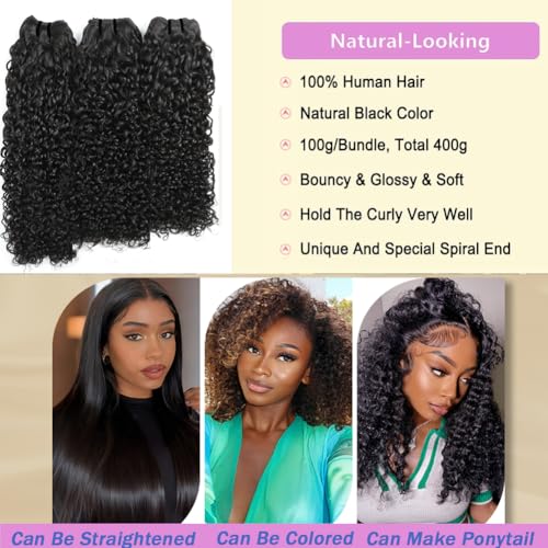Edwad PC Curly Bundles - 12 Inch Pixie Curly Human Hair Bundle 85g Natural Black
