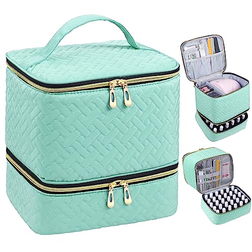 RZMAYIS Light Green Nail Polish & Manicure Organizer Bag - Holds 30 Bottles & Lamp