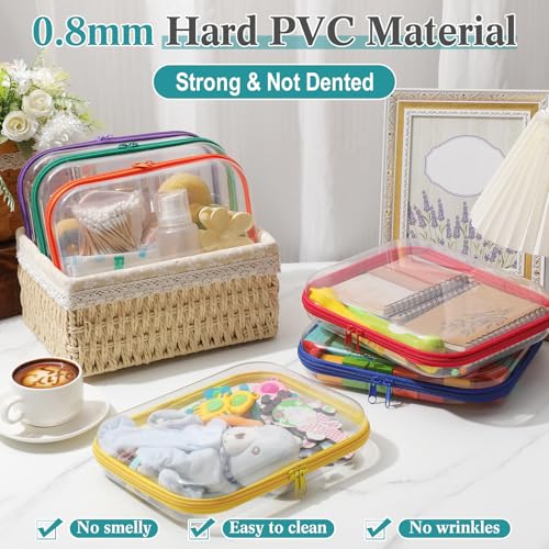 Sanwuta Assorted Color Clear Hard Zipper Cases Set of 6, 9.84 x 7.87 x 2 Inches