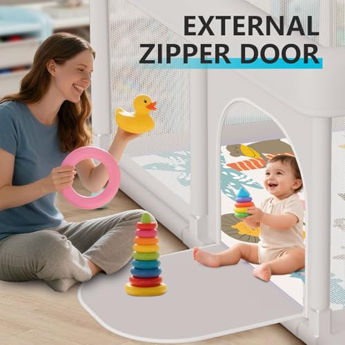 Large Baby Playpen 74x50 Inches with Mat, Pet-Free, Safe Anti-Collision Mesh