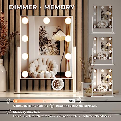 ZL ZELing White Vanity Mirror with Lights, Dimmable 3-Color Touch Screen, 360° Rotation