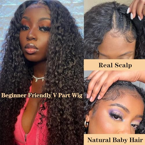ROYAL IMPRESSION V Part Wig Human Hair Deep Wave 18 Inch Upgrade