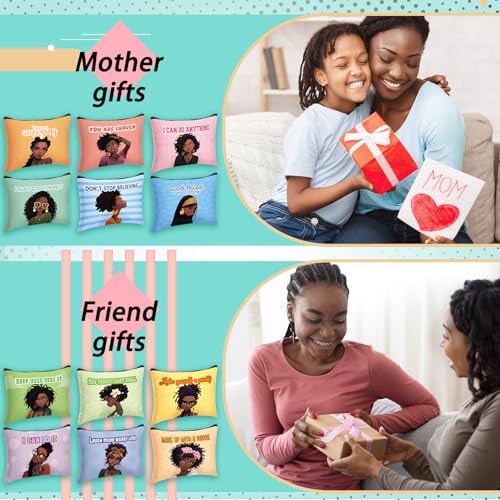Silkfly 24 Pcs African American Gifts Black History Month Black Girl Women Makeup Cosmetic Bag Afro Queen Inspirational Canvas Toiletry Travel Organizer Purse African American Party Favor